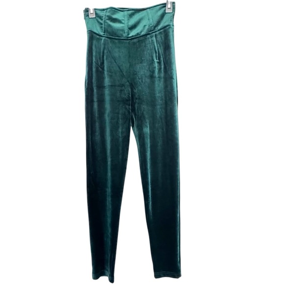 JLUXLABEL Size Medium Noir Ultra High Waist Skinny Emerald Green Velvet Pants - Picture 2 of 11